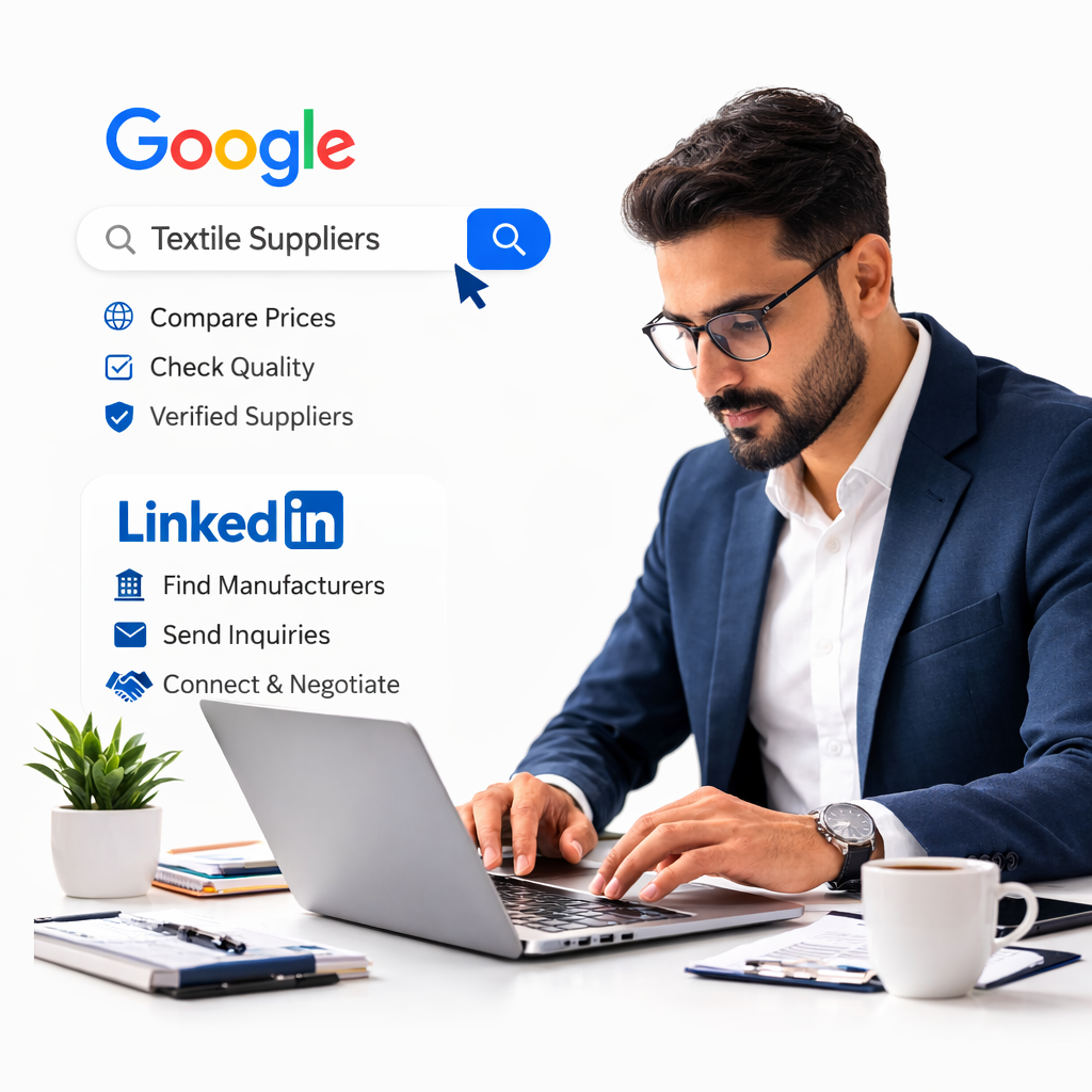 "fabric buyer searching online supplier on Google and LinkedIn India 2026"